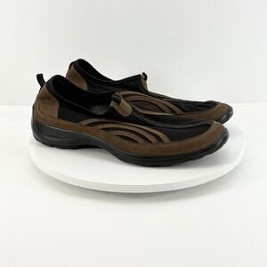 Fly Flot Anatomic Anti Shock Brown Black‎ Leather Mesh Slip On Women's 8/EU 39